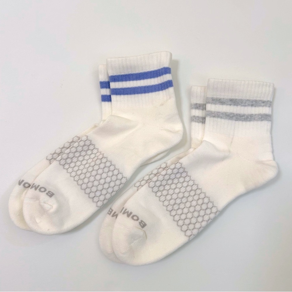 Bombas New 2 Vintage Stripe Quarter Sock X Large White Lavender Gray Stripes